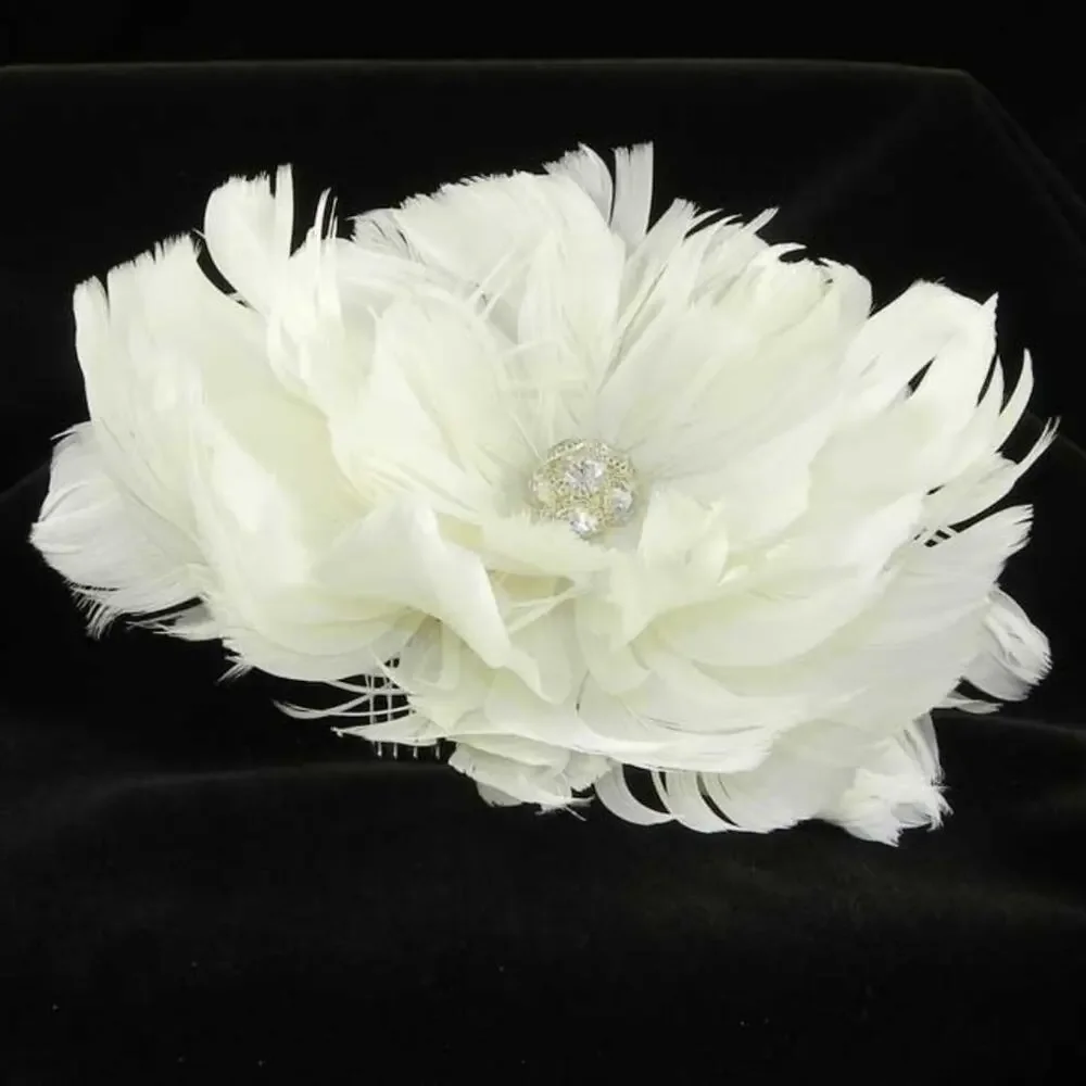 GUY CARSONE Hair Comb Headpiece Feathers Swarovski Crystals FG09